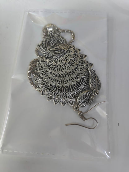 Oxidized Peacock Style Pendant & Chain with Earrings