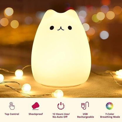 Kawaii Kitty Soft-Touch LED Night Light – Perfect for Kids