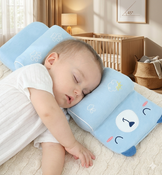 Baby Toddlers Adjustable Soft Neck Rest Pillow for Head Shaping/Neck Safety Protector Pillow/Pad/Cushion Pillow with Straps for 0-18 Months New Born Babies, Set of 1. (Blue)